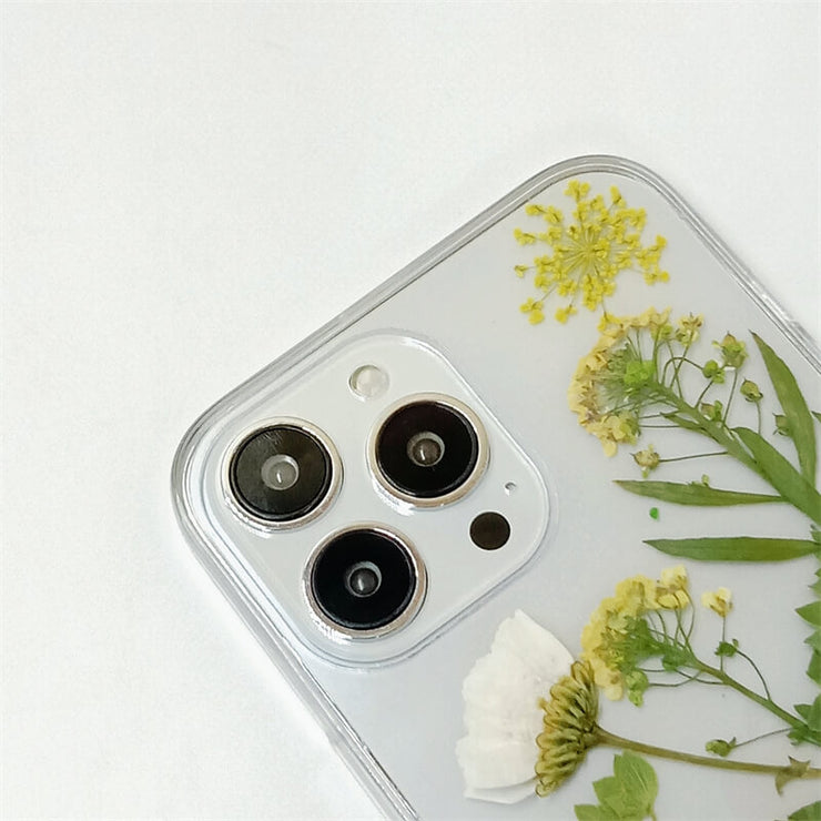 Yellow Flowers Green Leaves | Clear, Bumper, Border Phone Case | Apple Samsung Google