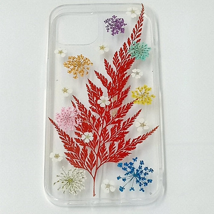 Red Maple Leaves Multicolor Lace Flowers | Clear, Bumper, Border Phone Case | Apple Samsung Google