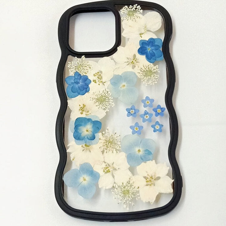 White Delphinium Blue Hydrangea | Waves Case | Bumper Border Case | iPhone 12/13/14 Phone Case