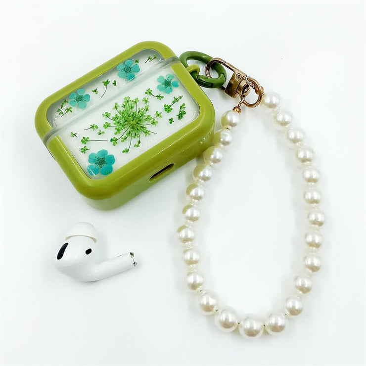 Blue Sorbaria Sorbifolia & Green Lace Flower | Pressed Real Flower | Resin | AirPods