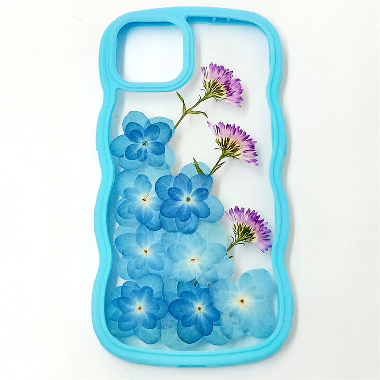 Blue Hydrangea Purple Aster | Waves Case | Bumper Border Case | iPhone 14/13/12 Phone Case