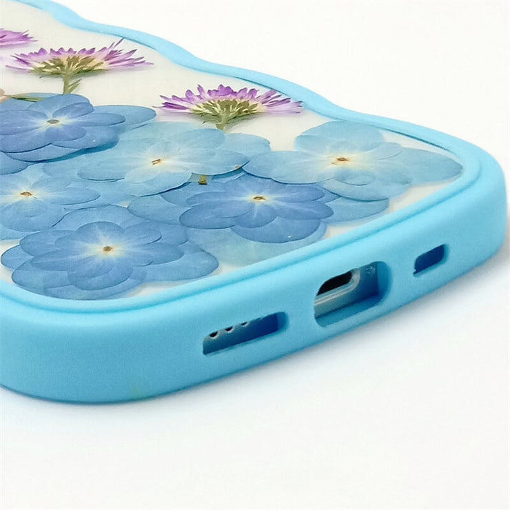 Blue Hydrangea Purple Aster | Waves Case | Bumper Border Case | iPhone 14/13/12 Phone Case