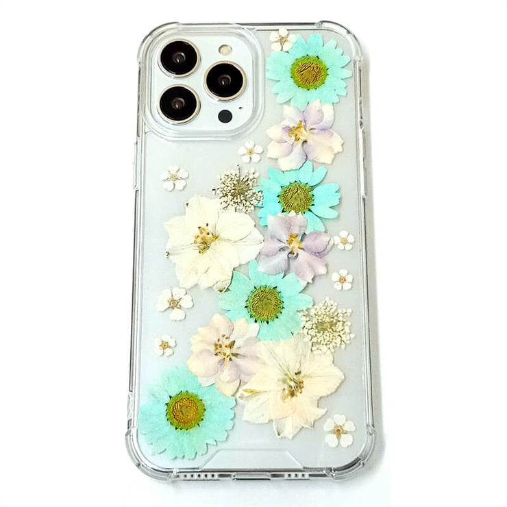 Purple & White Delphinium Blue Daisy | Clear Bumper Phone Case | Optional Magnetic Ring