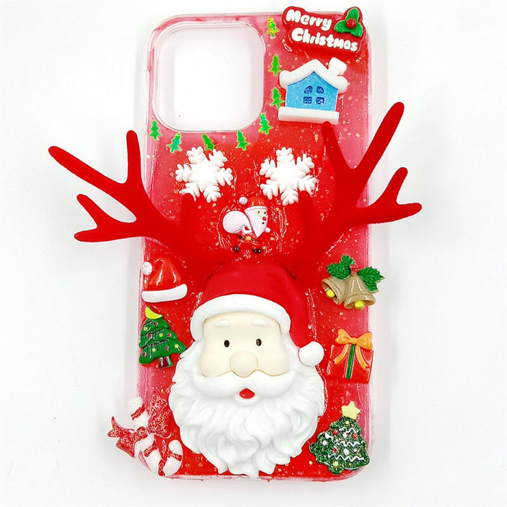 Santa Claus Head with Antlers | Cream Glue 3D Phone Case | Christmas Collection