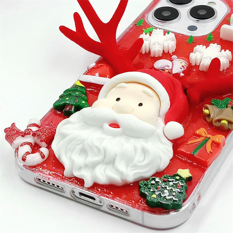 Santa Claus Head with Antlers | Cream Glue 3D Phone Case | Christmas Collection