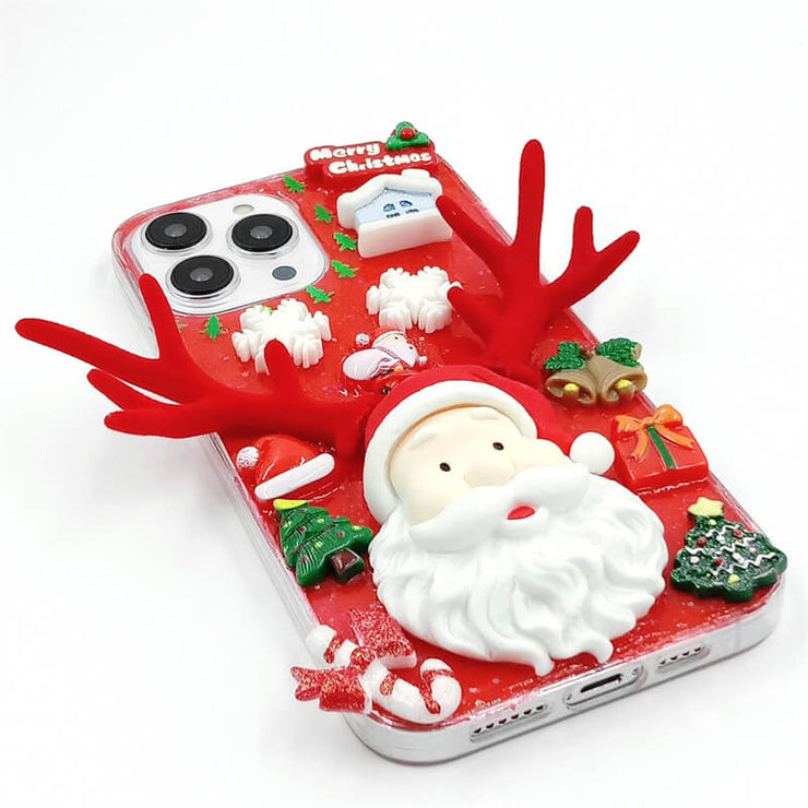 Santa Claus Head with Antlers | Cream Glue 3D Phone Case | Christmas Collection