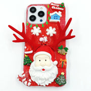 Santa Claus Head with Antlers | Cream Glue 3D Phone Case | Christmas Collection