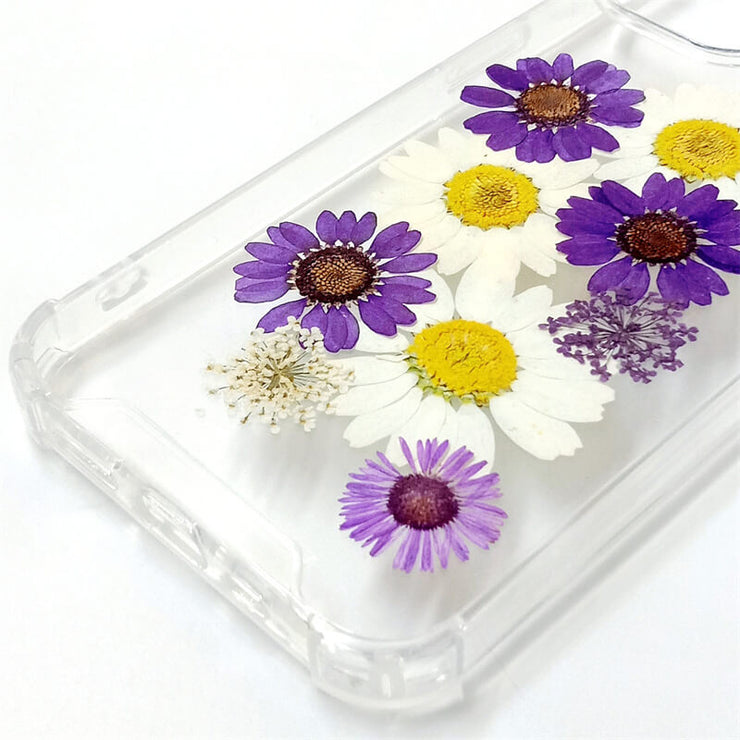 Purple White Daisy Lace Flower | Clear Bumper Phone Case | Optional Magnetic Ring