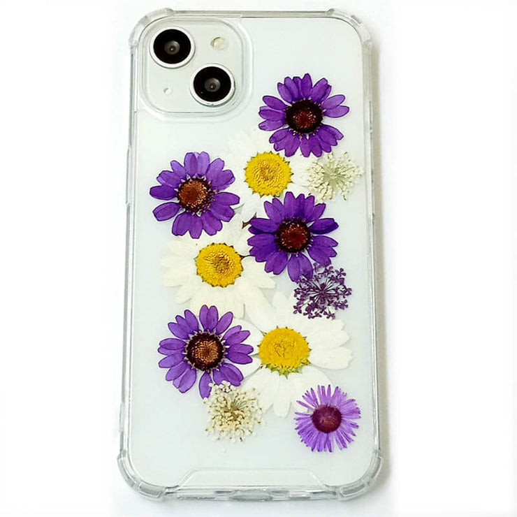 Purple White Daisy Lace Flower | Clear Bumper Phone Case | Optional Magnetic Ring