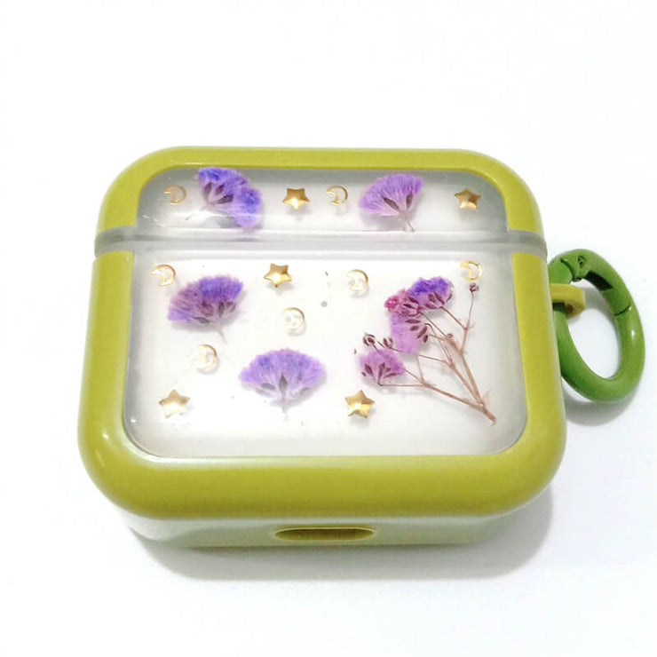 Purple Gypsophila with Stars Moon | Pressed Real Flower | Resin | AirPods