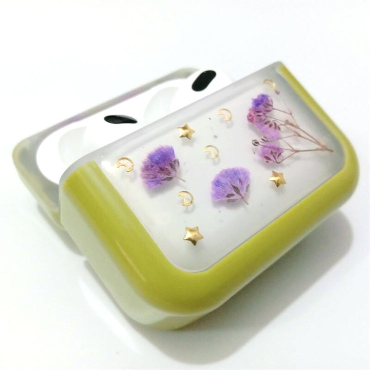 Purple Gypsophila with Stars Moon | Pressed Real Flower | Resin | AirPods