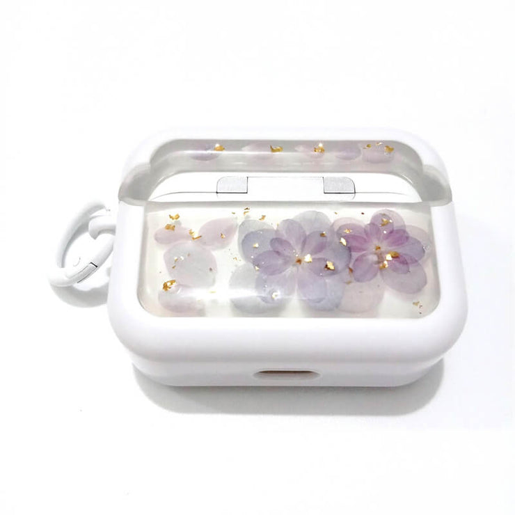 Purple Hydrangea with Gold Foil | Pressed Real Flower | Resin | AirPods