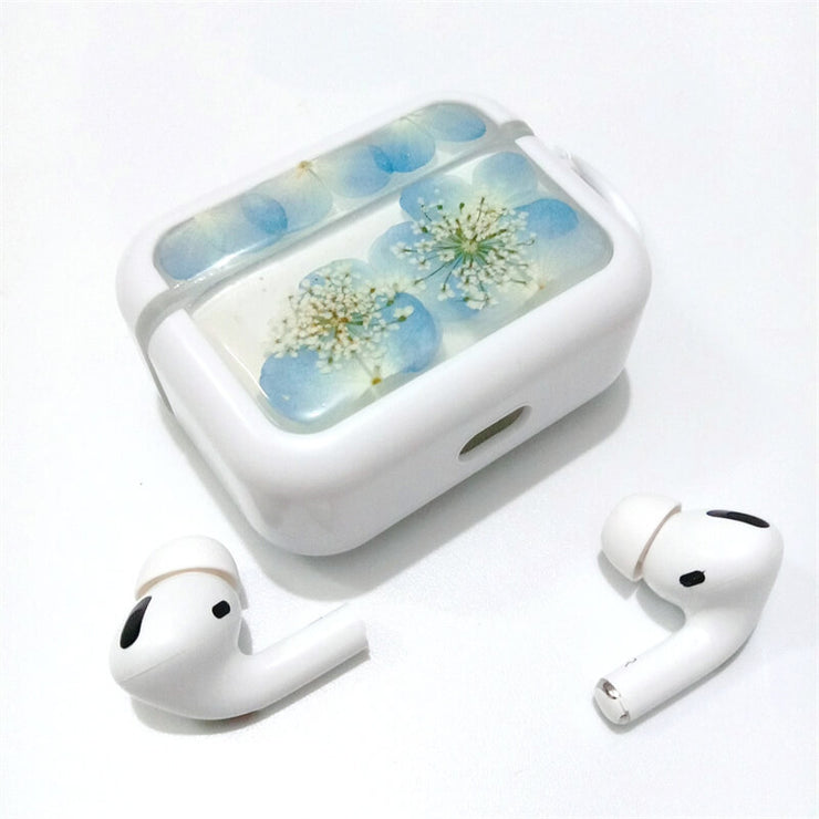 Blue Hydrangea with Lace Flower | Pressed Real Flower | Resin | AirPods