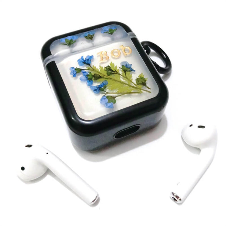 Blue Forget Me Not | Pressed Real Flower | AirPods with Name