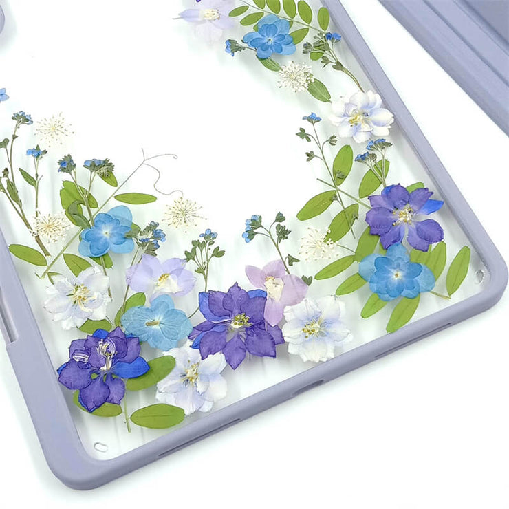 Blue Purple Hydrangea | Flower Border | Detachable Back Tablet Case | with Lens Protector