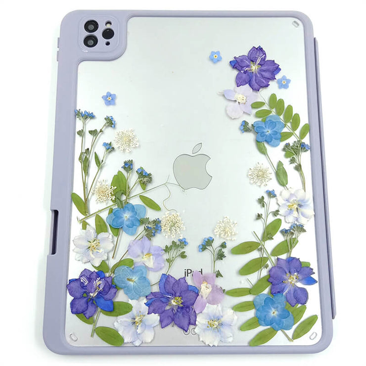 Blue Purple Hydrangea | Flower Border | Detachable Back Tablet Case | with Lens Protector