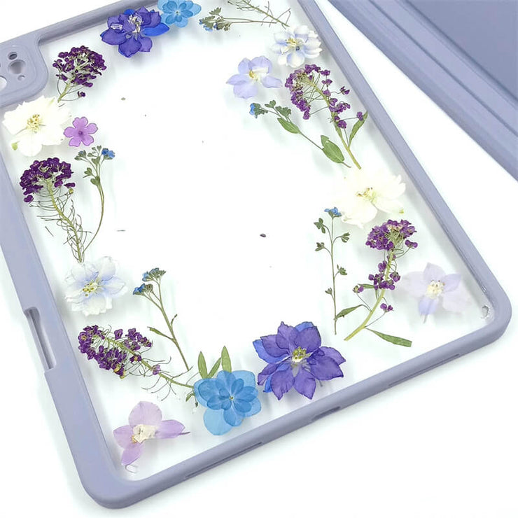 Blue Delphinium Alyssum | Flower Border | Detachable Back Tablet Case | with Lens Protector