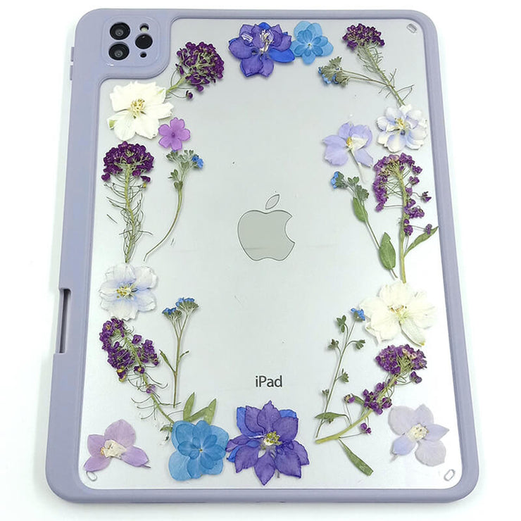 Blue Delphinium Alyssum | Flower Border | Detachable Back Tablet Case | with Lens Protector