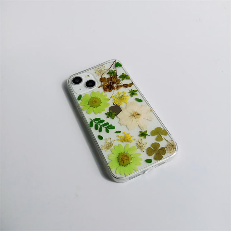 Green Daisy White Flower | Clear, Bumper, Border Phone Case | Apple Samsung Google