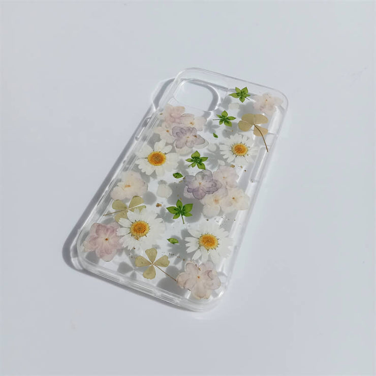 White Daisies Purple Dried Flower | Clear, Bumper, Border Phone Case | Apple Samsung Google