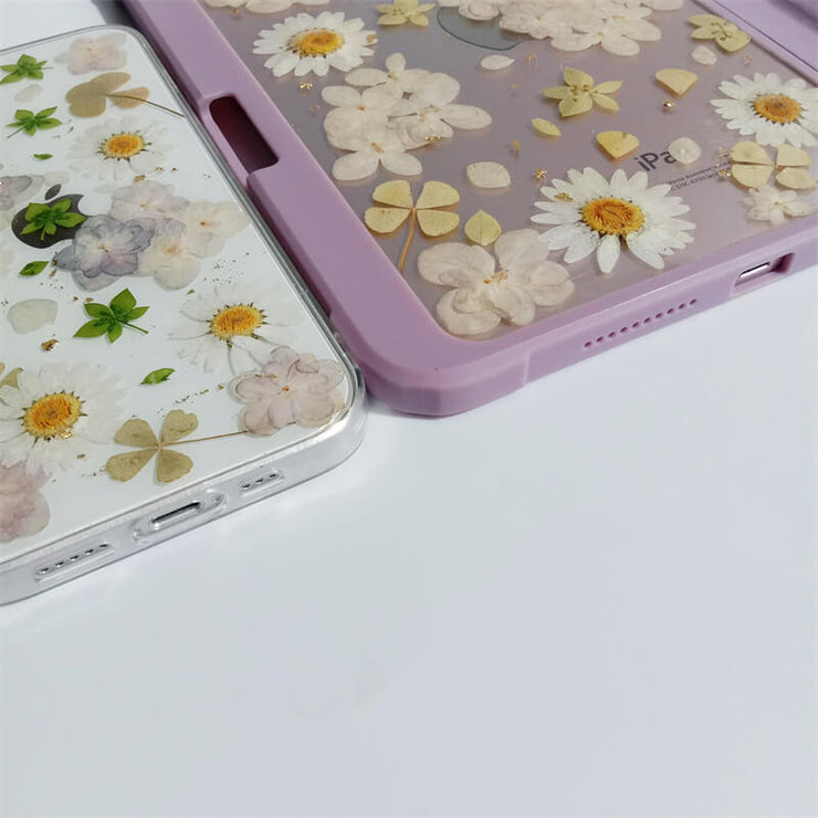 Matching Case | White Daisies Purple Dried Flower Tablet Case