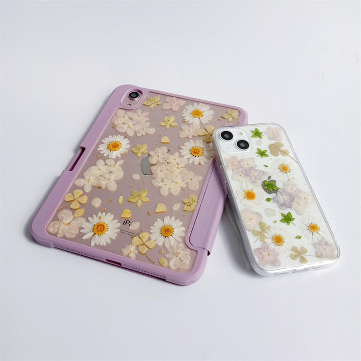 Matching Case | White Daisies Purple Dried Flower Tablet Case