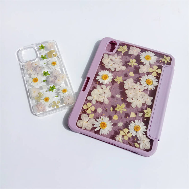 Matching Case | White Daisies Purple Dried Flower Tablet Case