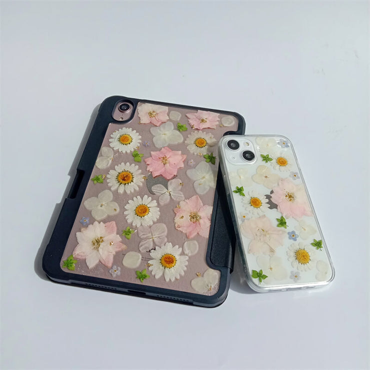 Matching Case | Light Blue Pink White Dried Flowers Tablet Case