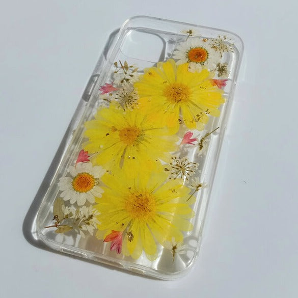 White Yellow Big Dried Flowers | Clear, Bumper, Border Phone Case | Apple Samsung Google