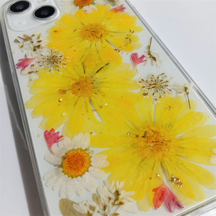 White Yellow Big Dried Flowers | Clear, Bumper, Border Phone Case | Apple Samsung Google