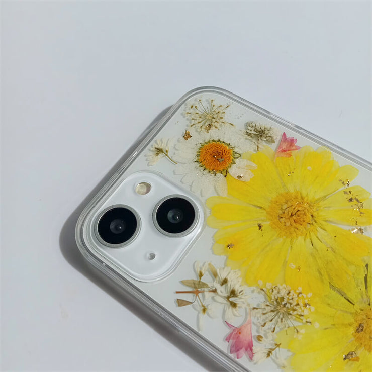 White Yellow Big Dried Flowers | Clear, Bumper, Border Phone Case | Apple Samsung Google