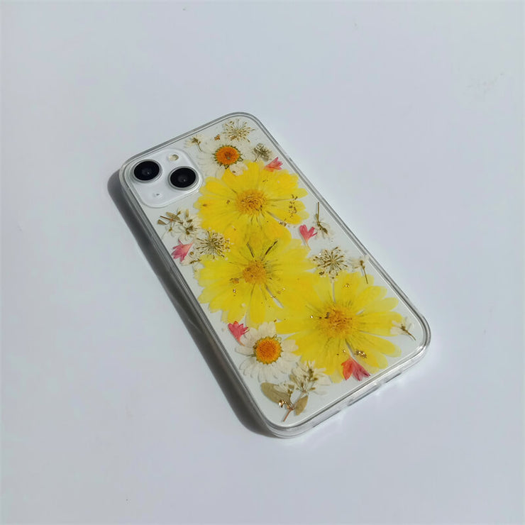 White Yellow Big Dried Flowers | Clear, Bumper, Border Phone Case | Apple Samsung Google