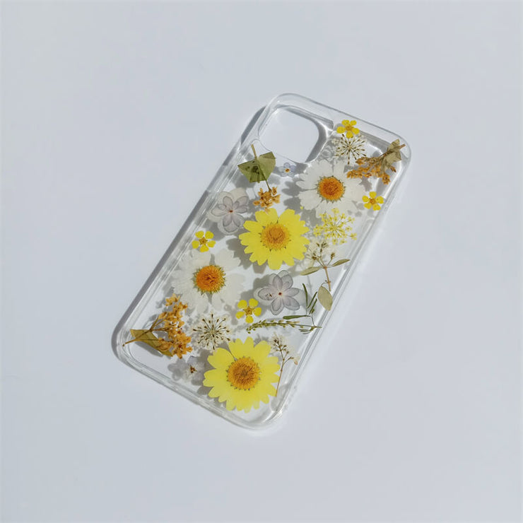 Light Blue Yellow White Dried Flowers | Clear, Bumper, Border Phone Case | Apple Samsung Google