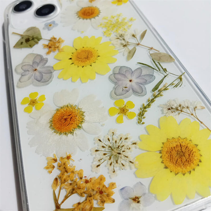 Light Blue Yellow White Dried Flowers | Clear, Bumper, Border Phone Case | Apple Samsung Google