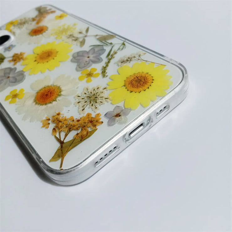 Light Blue Yellow White Dried Flowers | Clear, Bumper, Border Phone Case | Apple Samsung Google